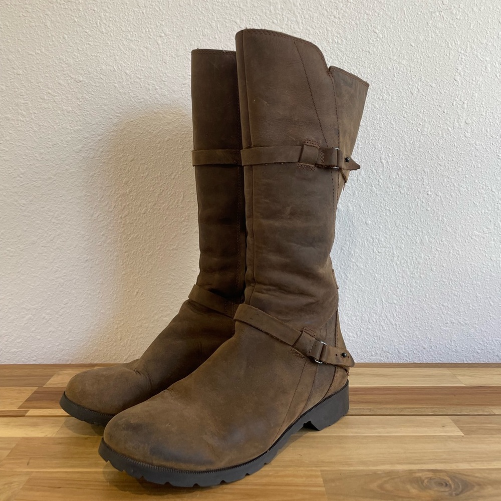 Teva | Brown De La Vina 1003011 Leather Side Zip Mid-Calf Riding Boots Size 8 - Picture 3 of 11
